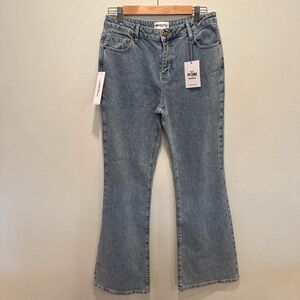 Princess Polly Medium Blue Flare Jeans Long Inseam Size 8 NWT